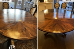 mid-century-contemporary-furniture-dining-walnut-oak-tables-scratched-top-refinishing-ethan-allen-mahogany-lacquer